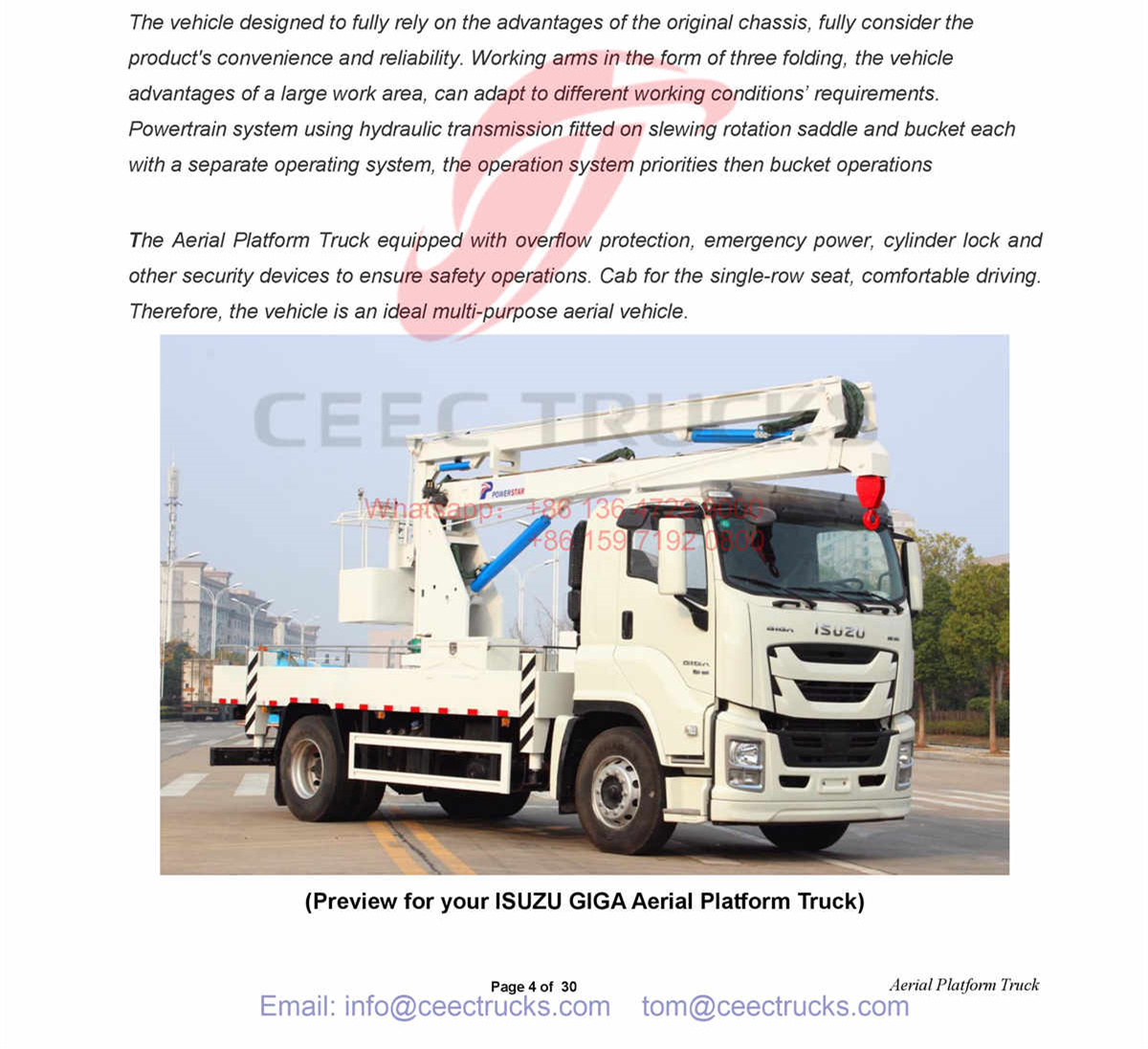 ISUZU GIGA 16m, 18m, 20m, aerial platform truck for sale