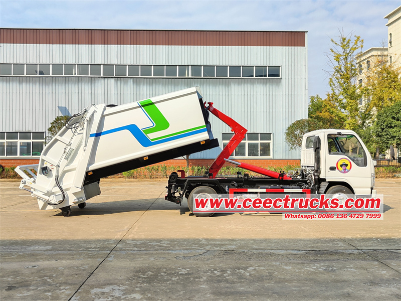 Isuzu ELF hook arm waste compactor truck