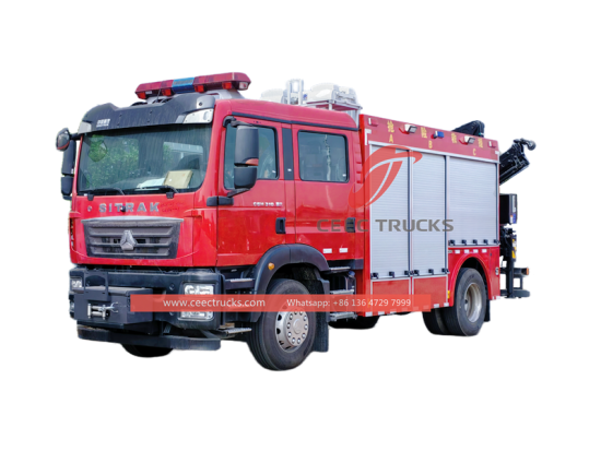 Howo fire rescue vehicle with 5 tons crane and 12m emergency lighting - CEEC Trucks